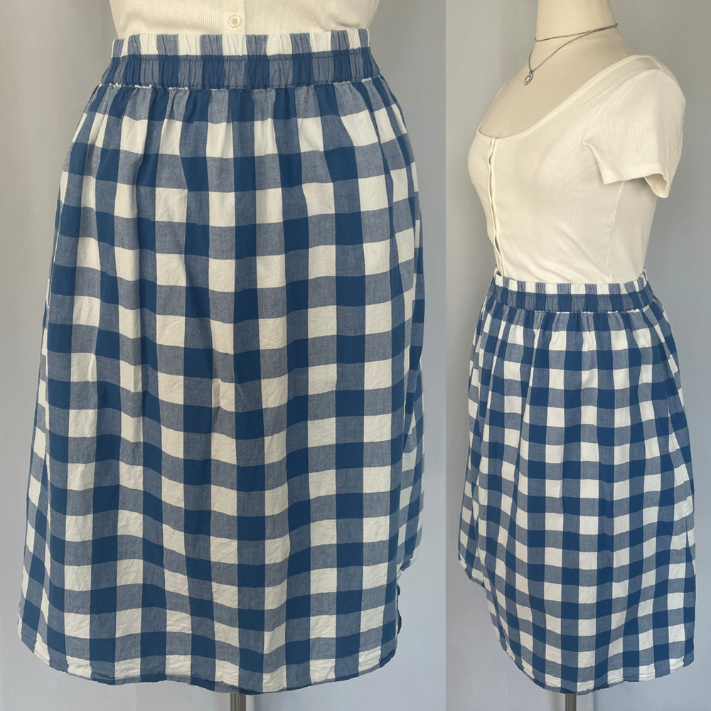 Midi Skirt Plus Size 1X Blue White Gingham Plaid Cotton Picnic Summer Preppy - Picture 11 of 11
